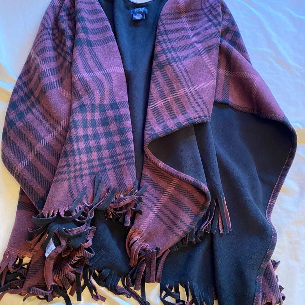 Rachel Roy Plaid Fringe Women's Jacket cape poncho one size